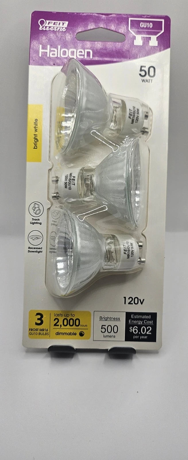 Feit 3-pack GU10 Bulb, 50W MR16 500 Lumens Bright White Light Bulbs