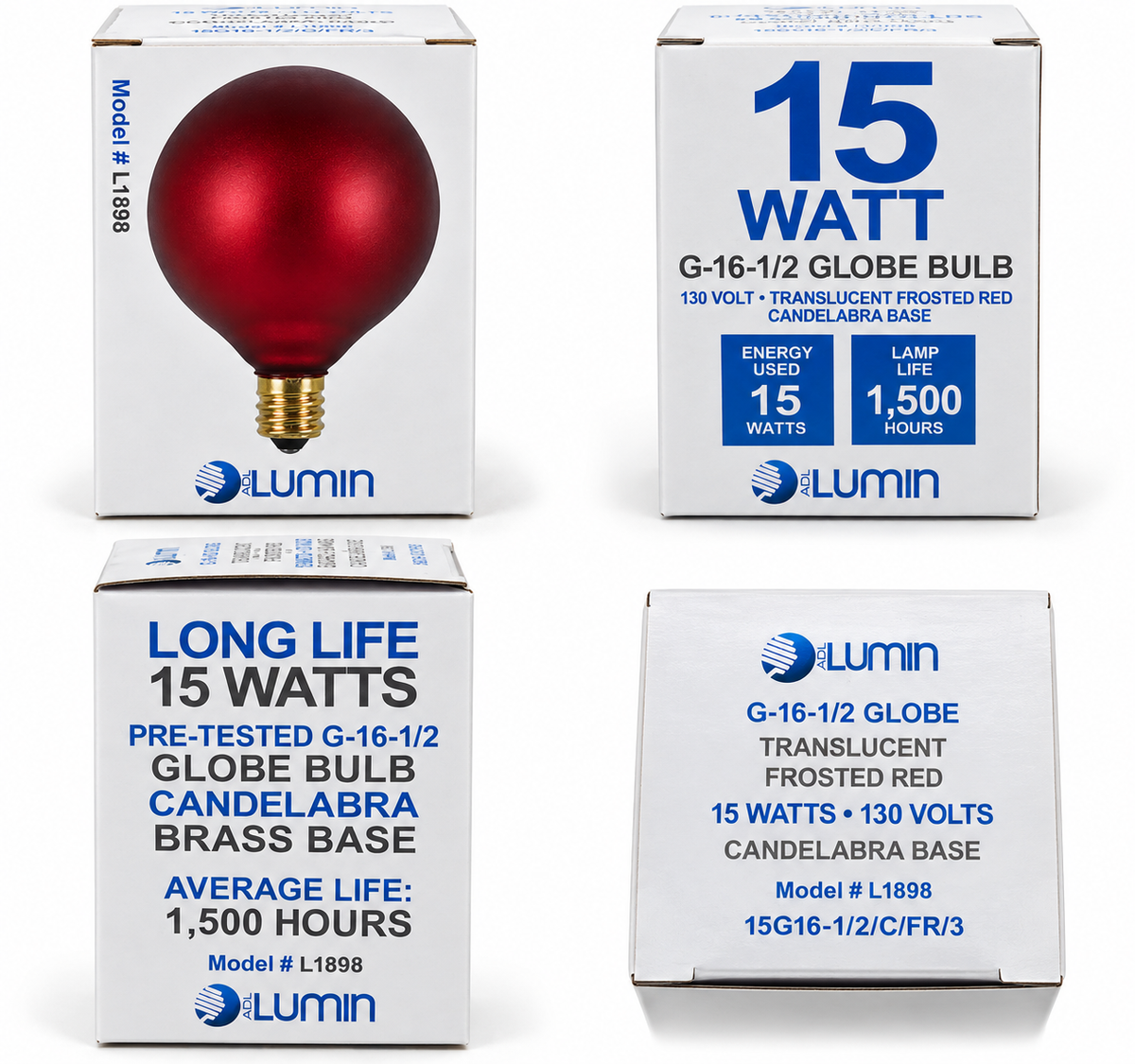 Lumin G16-1/2 15W Frosted Red Candelabra Globe Bulbs, 10-Pack