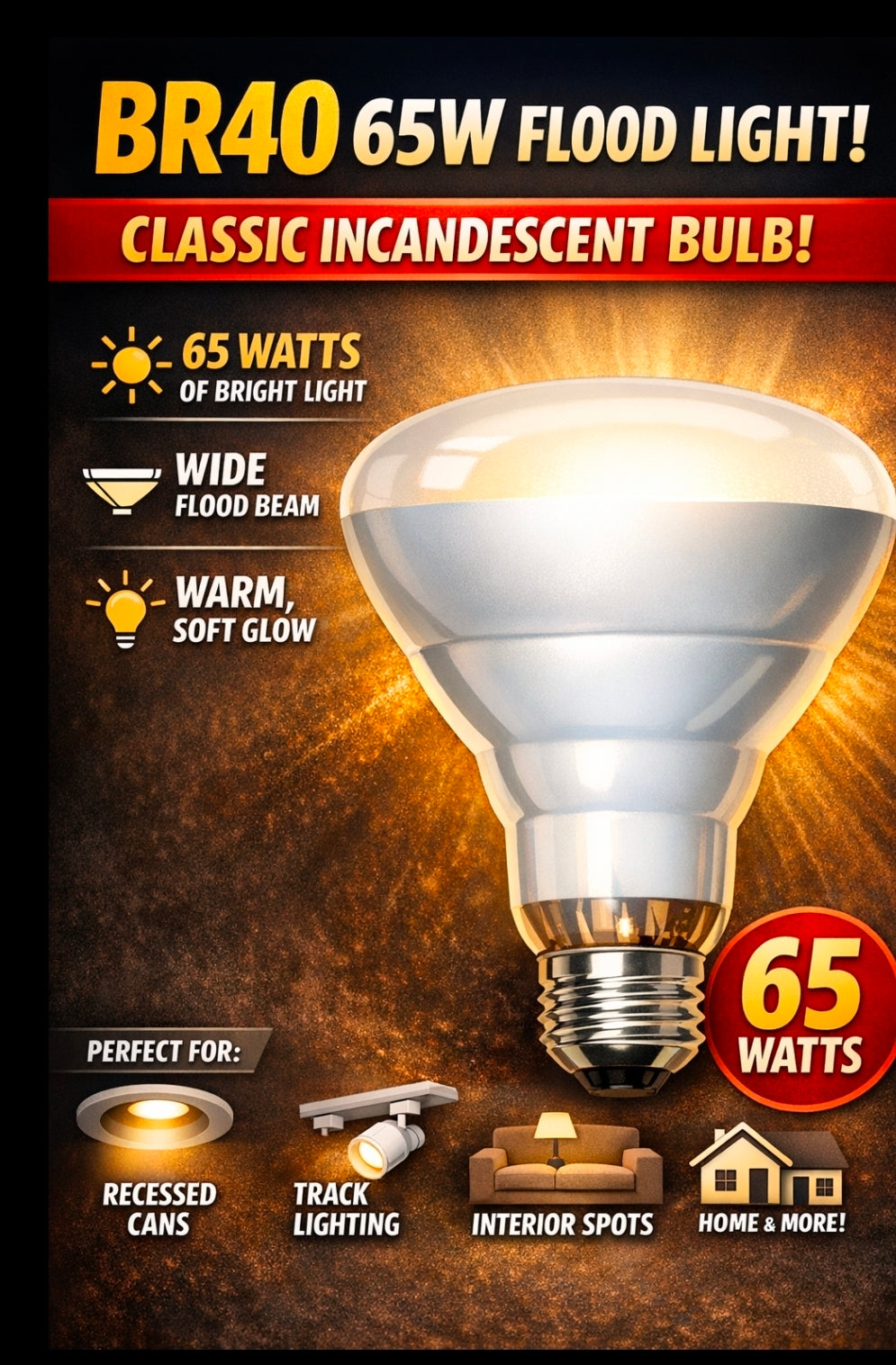 DAMAR BR 40 65W Indoor Flood Light Bulbs White 130v - Pack of 12