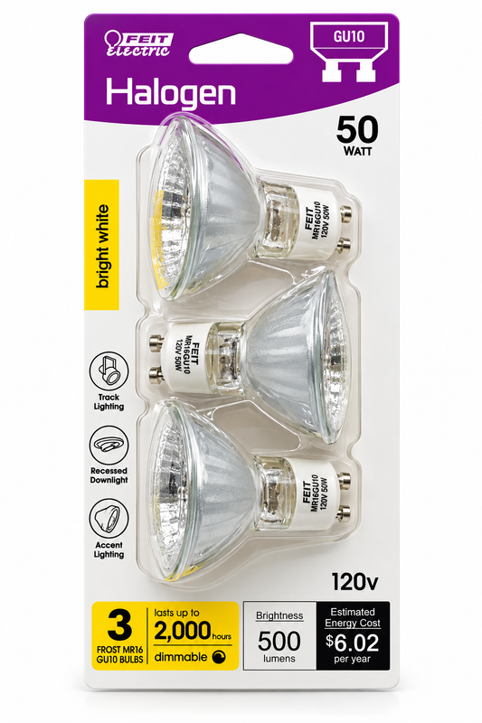 Feit 3-pack GU10 Bulb, 50W MR16 500 Lumens Bright White Light Bulbs